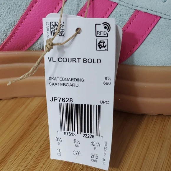 Adidas VL Court Bold Mint Pink Stripes Suede Skateboarding Sneakers W 10 NWT - Picture 7 of 12